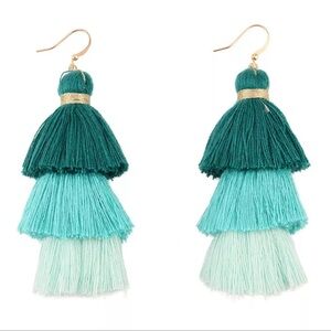 Teal ombré tassel earrings